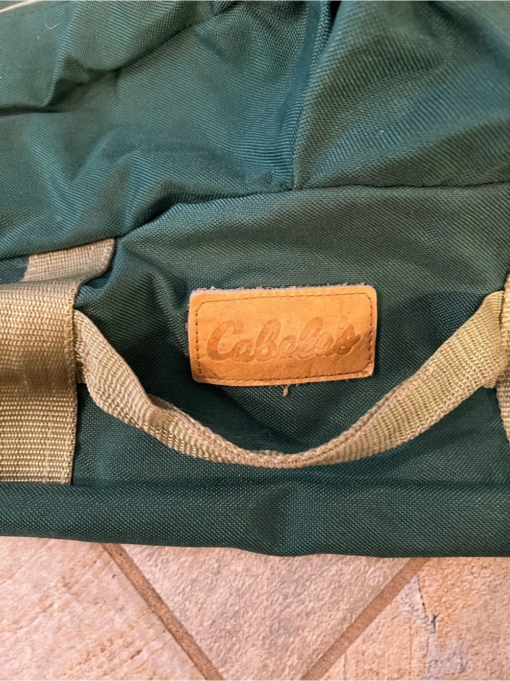 Vintage Cabelas Rod Bag Green Nylon Bag Adjustable Straps 2 outside pockets
